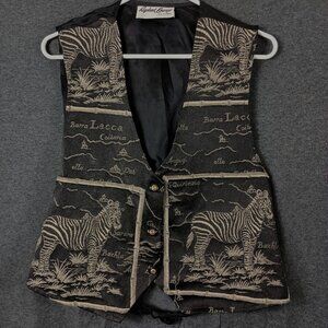 Vintage Art to Wear Vest Zebra Tapestry Safari Womens L Black Beige Maximalist